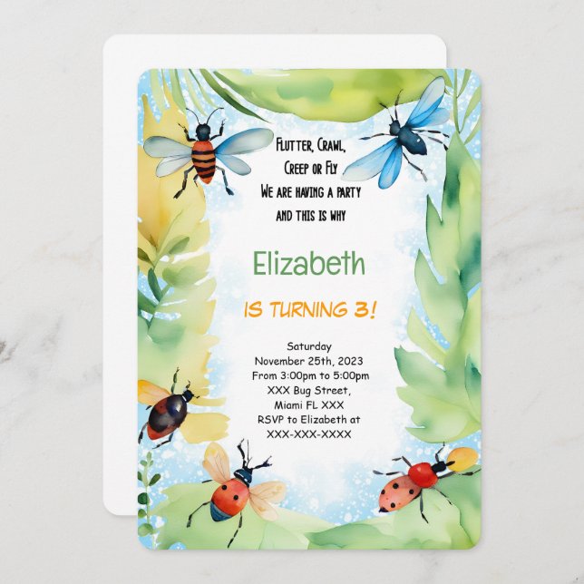 Convite Aniversário do inseto (Frente/Verso)