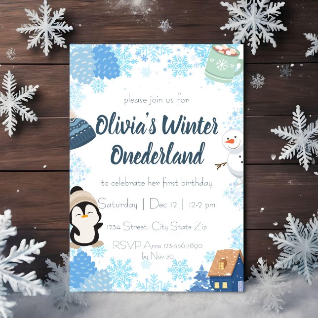 Convite Aniversário do Inverno Azul Floco de Neve  (Criador carregado)