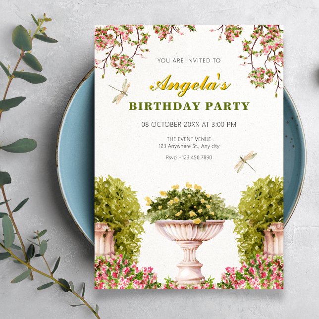 Convite Aniversário do jardim de aquarela (Criador carregado)