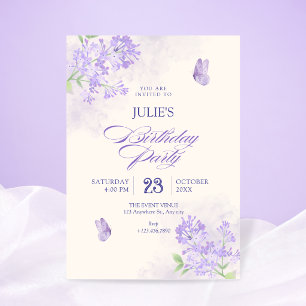 Convite Aniversário do jardim floral roxo