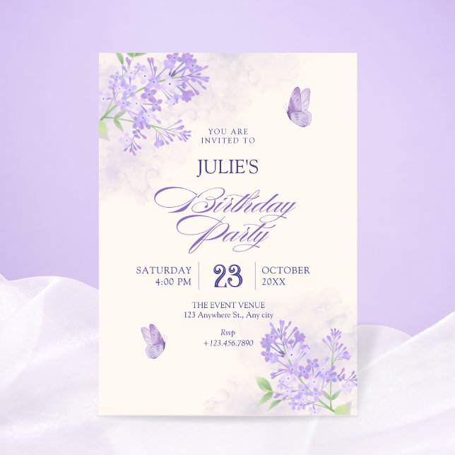 Convite Aniversário do jardim floral roxo (Criador carregado)