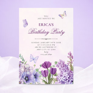 Convite Aniversário do jardim floral roxo
