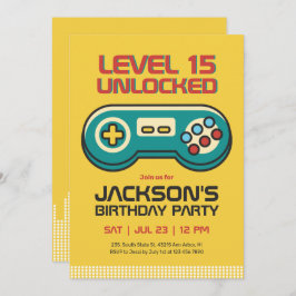 Convite Aniversário do jogador de jogos amarelo