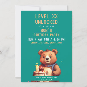 Convite Aniversário do Jogador do Teal & Brown Bear