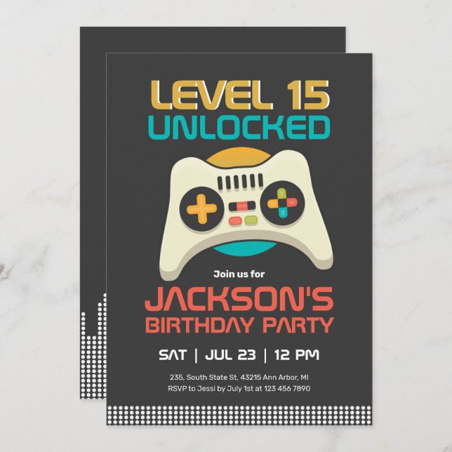 Convite Aniversário do Jogo Desbloqueado no Nível do Jogad (Frente/Verso)