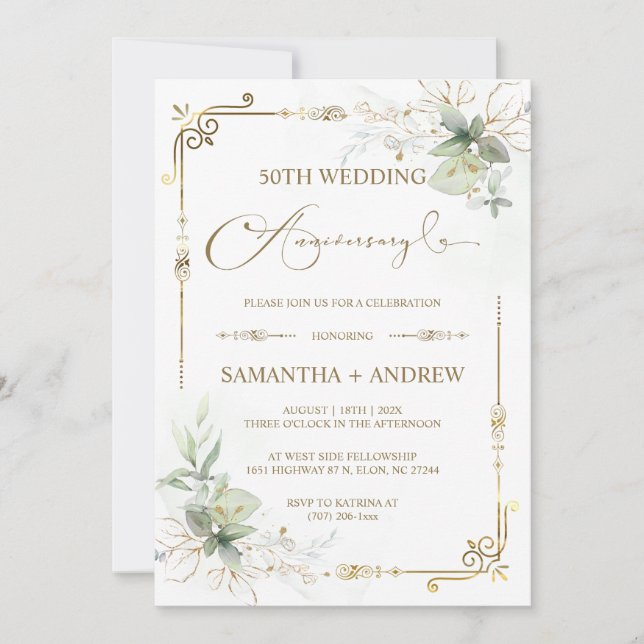 Convite Aniversário do Jubileu de Ouro Personalizável (Frente)