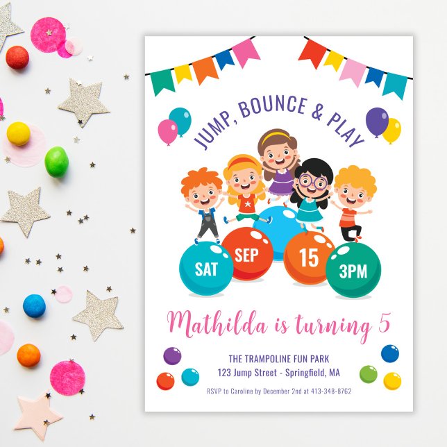 Convite Aniversário do Jump Bonde Play Indoor Playground P (Jump Bounce Play Indoor Playground Party Birthday Invitation)