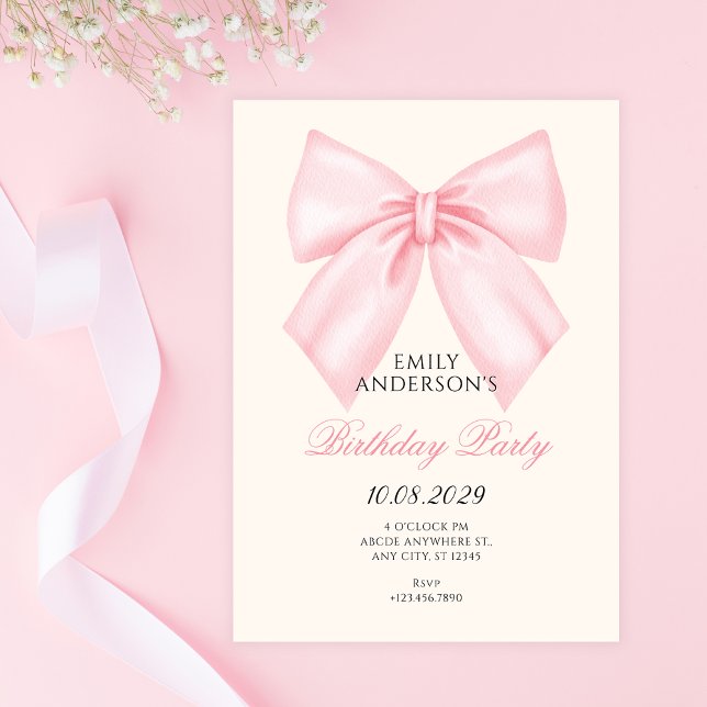 Convite Aniversário do laço rosa (Criador carregado)