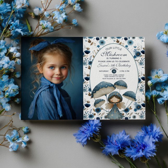 Convite Aniversário do Little Mushroom Fairy Watercolor Ki (Criador carregado)