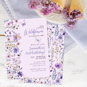 Convite Aniversário do Little Wilflower Purple Watercolor