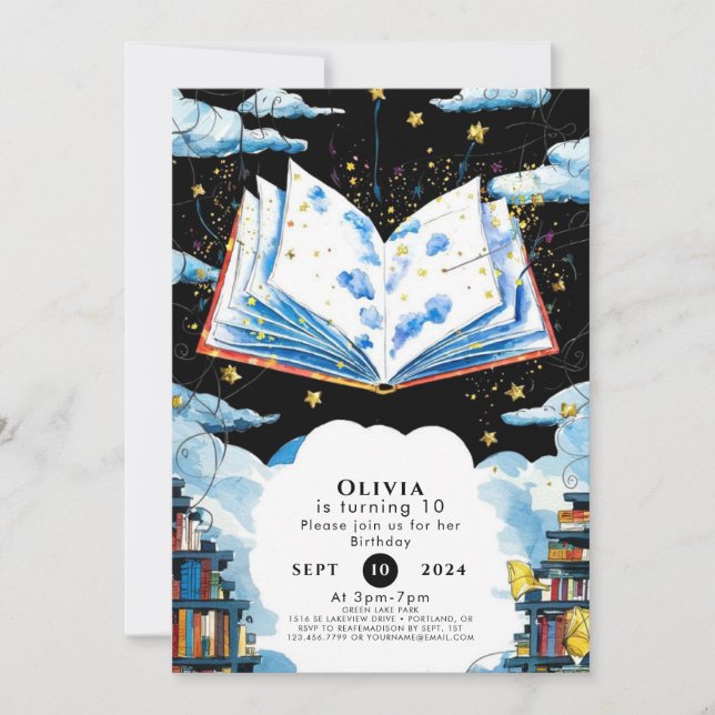 Convite Aniversário do Livro de Histórias Mágicas de Conto (Frente)