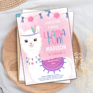 Convite Aniversário do Llama Rosa e Roxo Editável