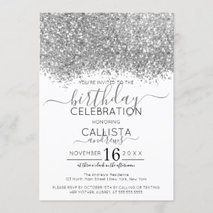 Convite Aniversário do Luxury Silver White Glitter Confett
