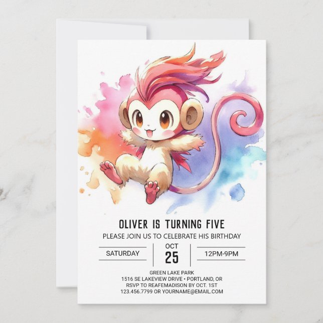 Convite Aniversário do Macaco-Chave Infantil (Frente)