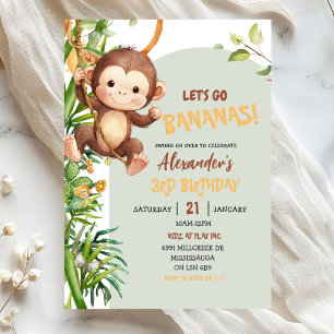 Convite Aniversário do Macaco da Savana Verde Vamos Começa