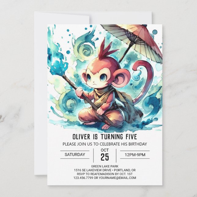 Convite Aniversário do Macaco Editável Chic (Frente)