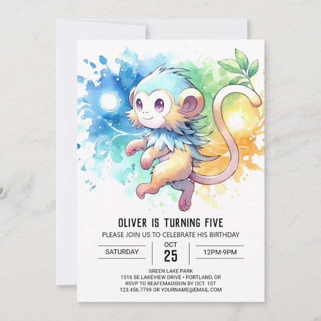 Convite Aniversário do Macaco Moderno Editável (Frente)