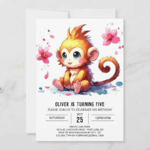 Convite Aniversário do Macaco Moderno Editável