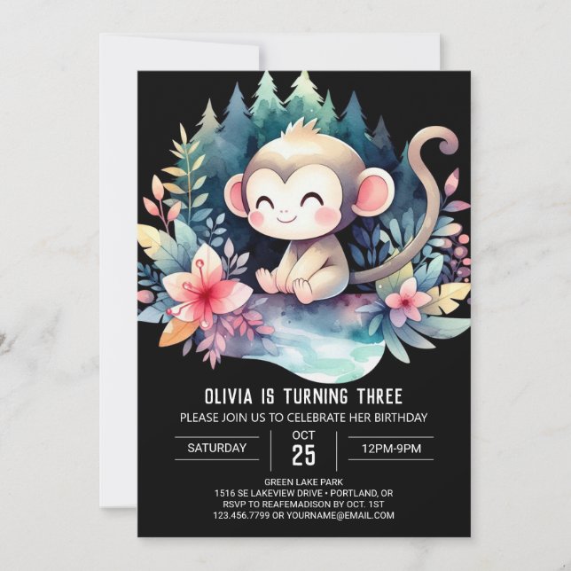 Convite Aniversário do Macaco Personalizado (Frente)