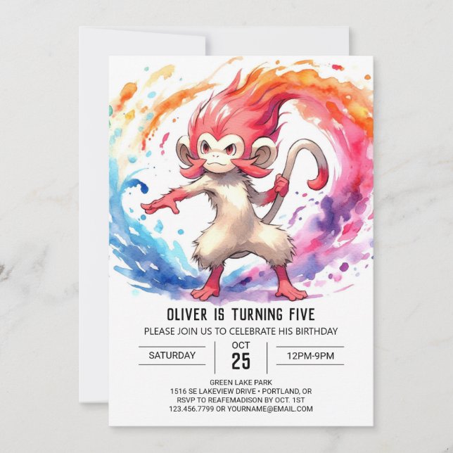 Convite Aniversário do Macaco Personalizado Moderno (Frente)