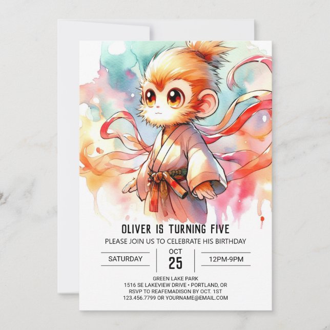 Convite Aniversário do Macaco Personalizado Whimsic (Frente)