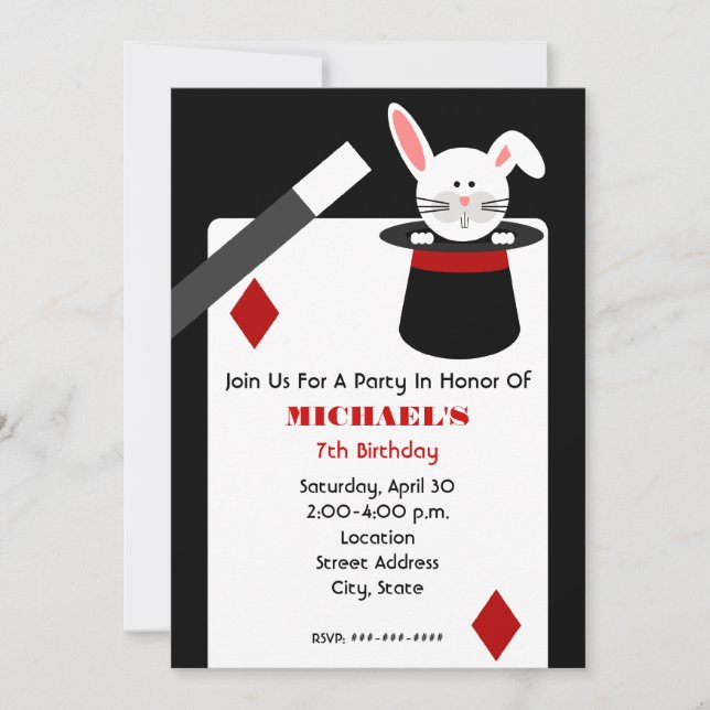 Convite Aniversário do mágico - coelho no chapéu & no (Frente)