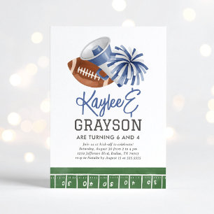 Convite Aniversário do marinho Blue Football and Cheerhead