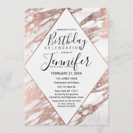 Convite Aniversário do Mármore Moderno Branco rosa Dourado