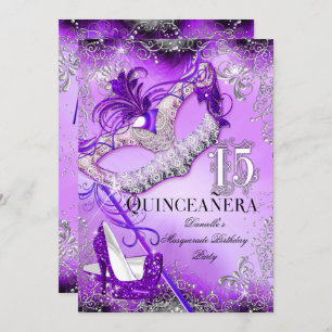 Convite Aniversário do Mascarada de Quinceanera Purple Spa