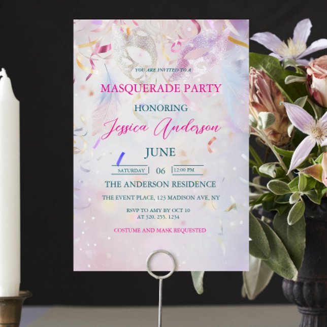 Convite Aniversário do Mascarada do Confetti Colorido (Criador carregado)