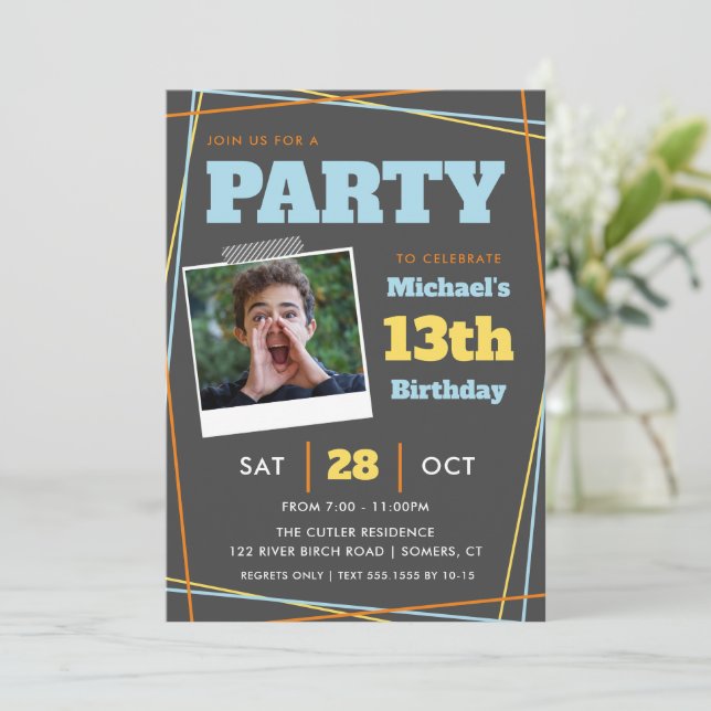 Convite Aniversário do Menino, 13 ou Qualquer Idade, Foto  (Em pé/Frente)