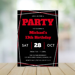 Convite Aniversário do Menino, 13 ou Qualquer Idade, Preto