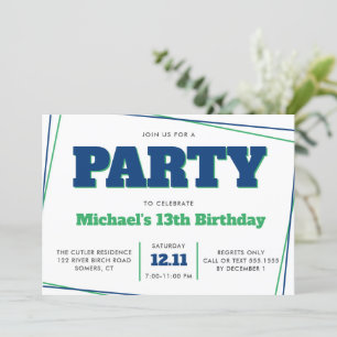 Convite Aniversário do Menino, 13 ou Qualquer Idade, Verde