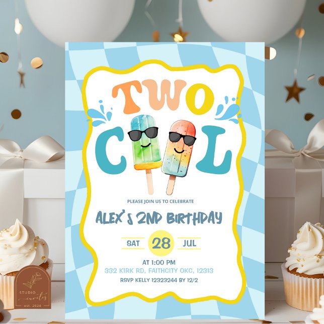 Convite Aniversário do Menino com Picolé Azul Groovy Two C (Criador carregado)