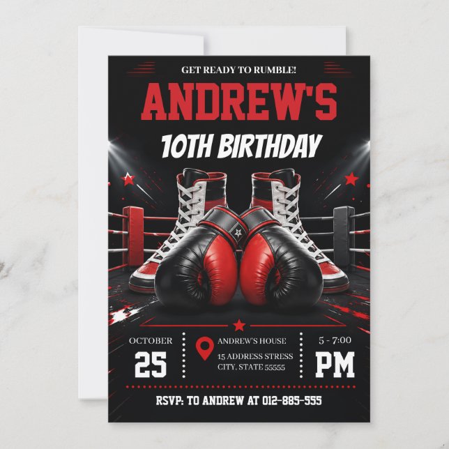 Convite Aniversário do Menino de Boxe Personalizado (Frente)