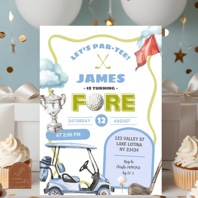 Convite Aniversário do Menino de Golfe Fore (Criador carregado)