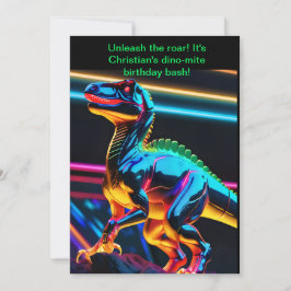 Convite Aniversário do Menino Dinossauro Neon