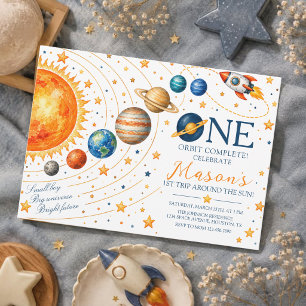 Convite Aniversário do Menino do Sistema Solar em Aquarela