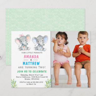 Convite Aniversário do Menino Gêmeo Menina Elefante Pequen