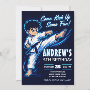 Convite Aniversário do menino guerreiro de karatê Neon Azu