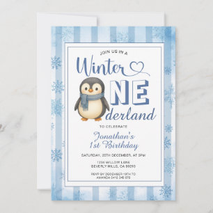 Convite Aniversário do Menino Pinguim Onederland de Invern