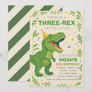 Convite Aniversário do Menino Três-Rex Dinossauro