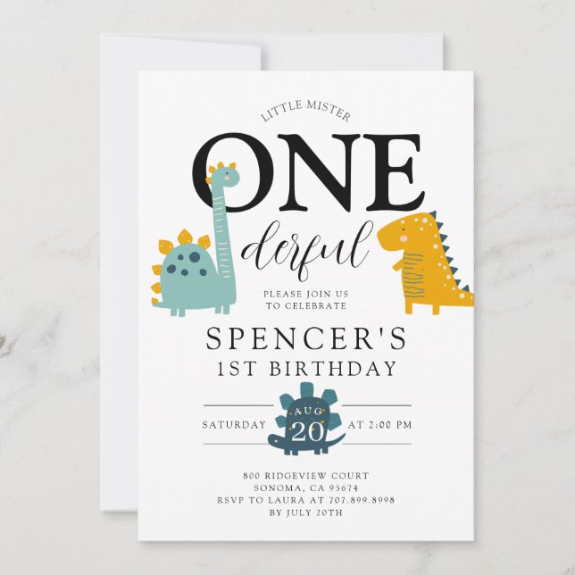 Convite Aniversário do Menino Um Dinossauros Maravilhoso (Frente)