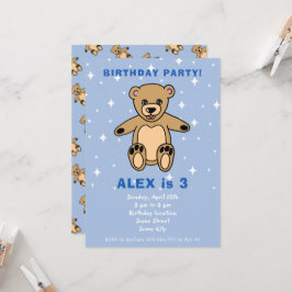 Convite Aniversário do Menino Urso Teddy Fofo Azul