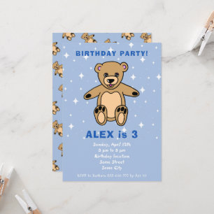 Convite Aniversário do Menino Urso Teddy Fofo Azul