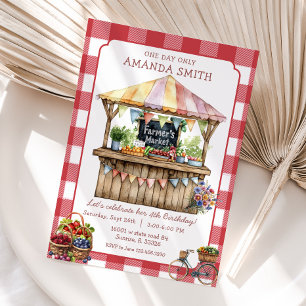 Convite Aniversário do Mercado do Agricultor de Gingham Ve
