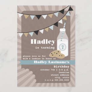 Convite Aniversário do Milk & Cookies - Azul Chip de Choc