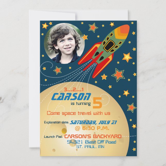 Convite Aniversário do Modelo de Fotografia de Planetas e  (Frente)