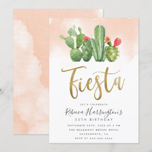 Convite Aniversário do Moderno Blush Watercolor e Cactus