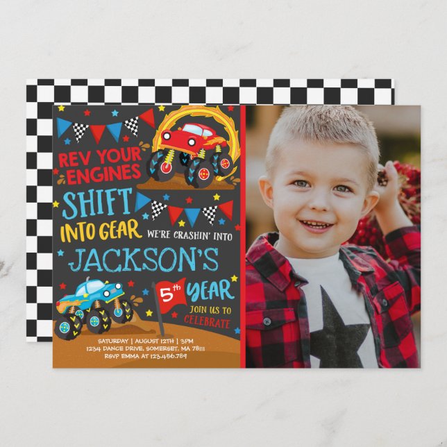 Convite Aniversário do Monster Truck (Frente/Verso)